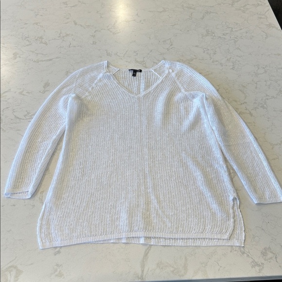Eileen Fisher Women's White Open Knit V-Neck Long Sleeve Sweater Fisherman Large - Picture 9 of 13